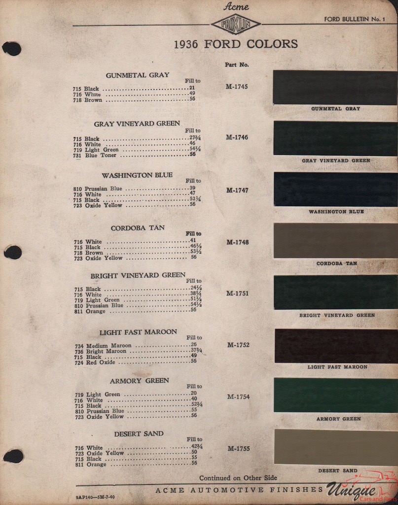 1936 Ford Paint Charts Acme 2